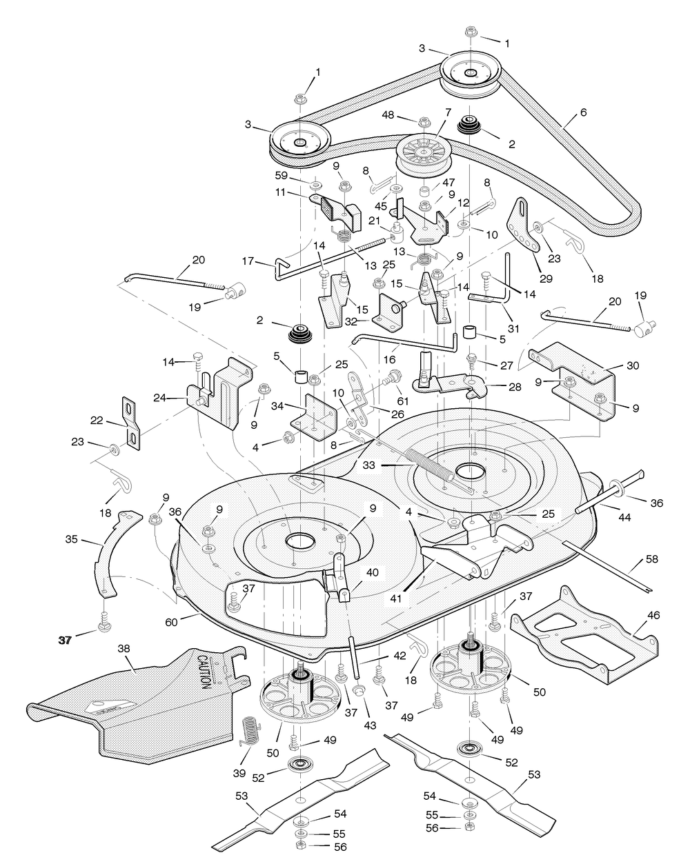 Mower Housing Diagram and Parts List for 387004X48A 2004 Briggs and Stratton Lawn Tractor